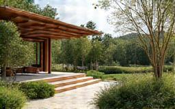 Icon representing landscape architecture with plants and architectural tools